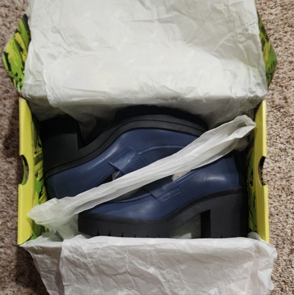 Fly London Tokyo 803 Lugged Sole Leather Loafer Heels Dublin Denim Sz 39 - Picture 8 of 11